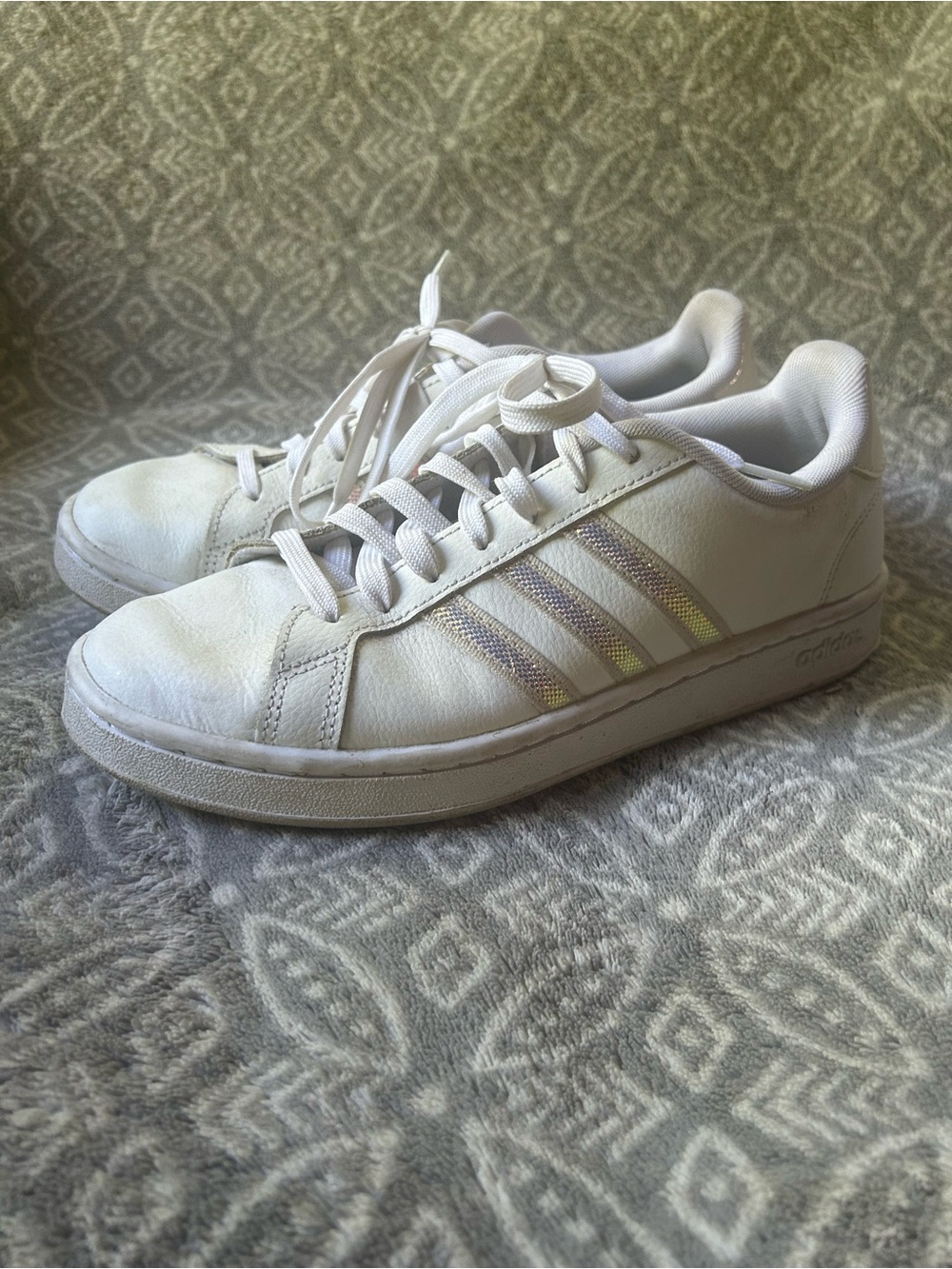 adidas Women's White Sneakers with Iridescent Three Stripes